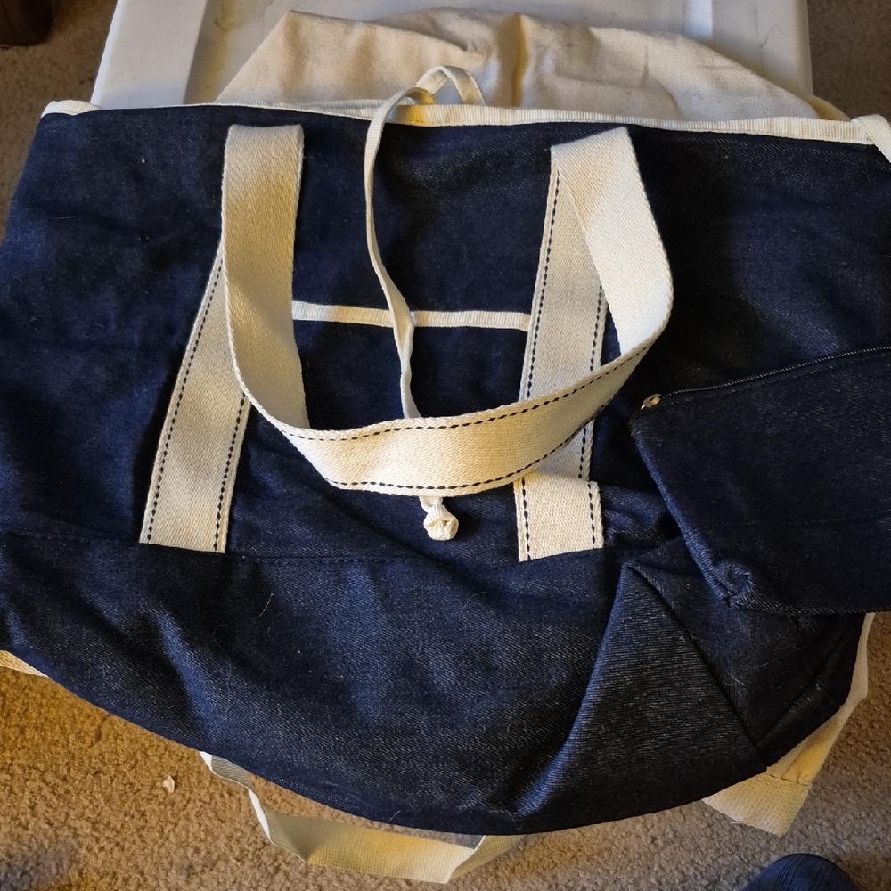Canvas Navy Tote Bag with Cream Straps